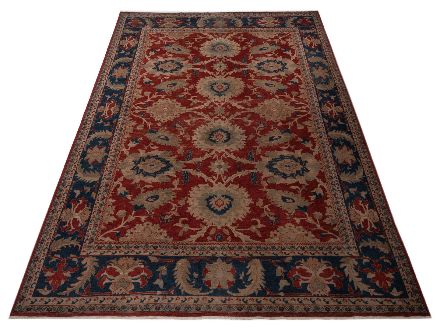 Turkish Elvan 69860 Red Navy 12.2x17.1 Hand Knotted Rug