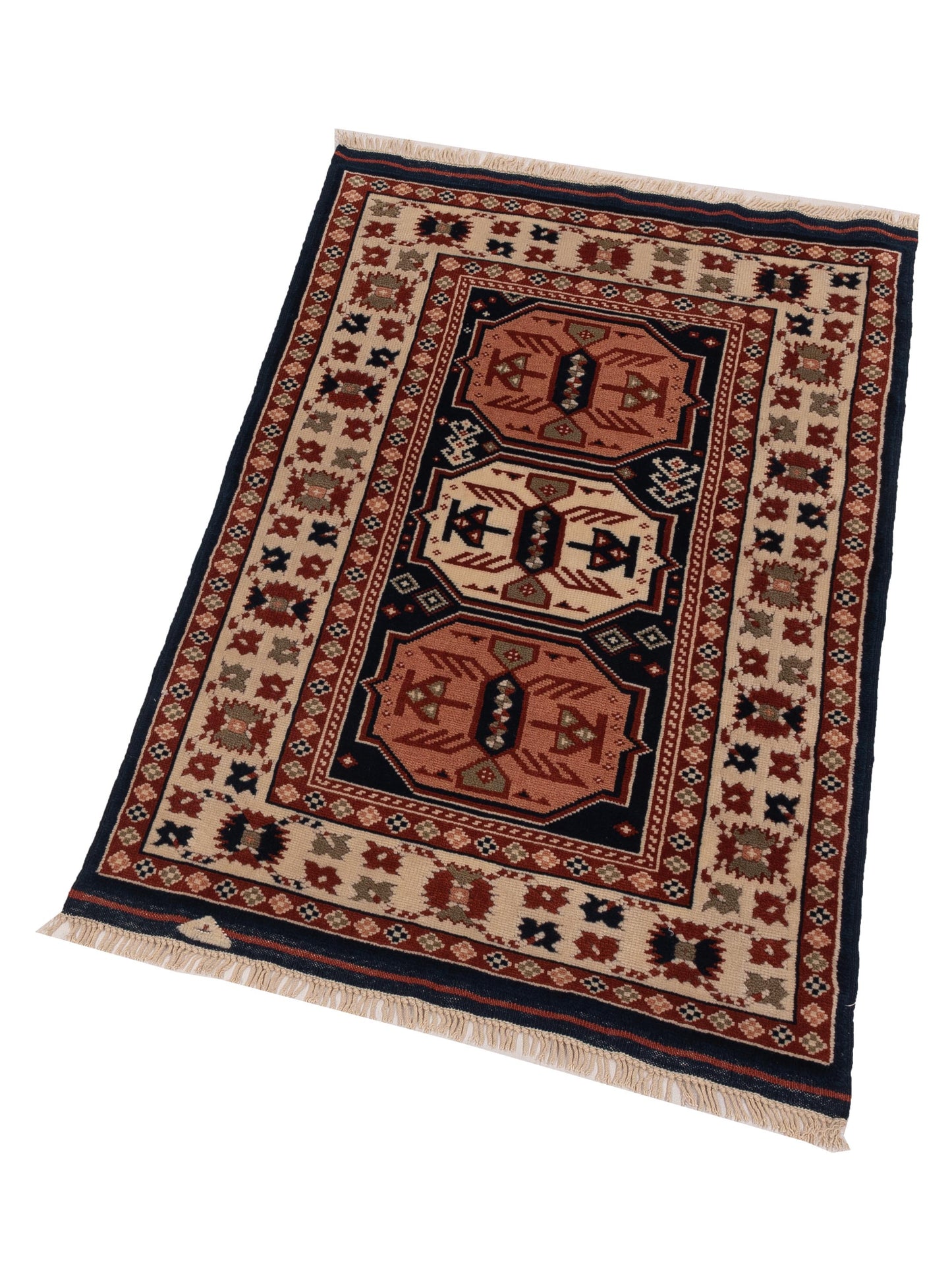 Turkish Shirwan 148399 Navy Ivory 3x4.5 Hand Knotted Rug