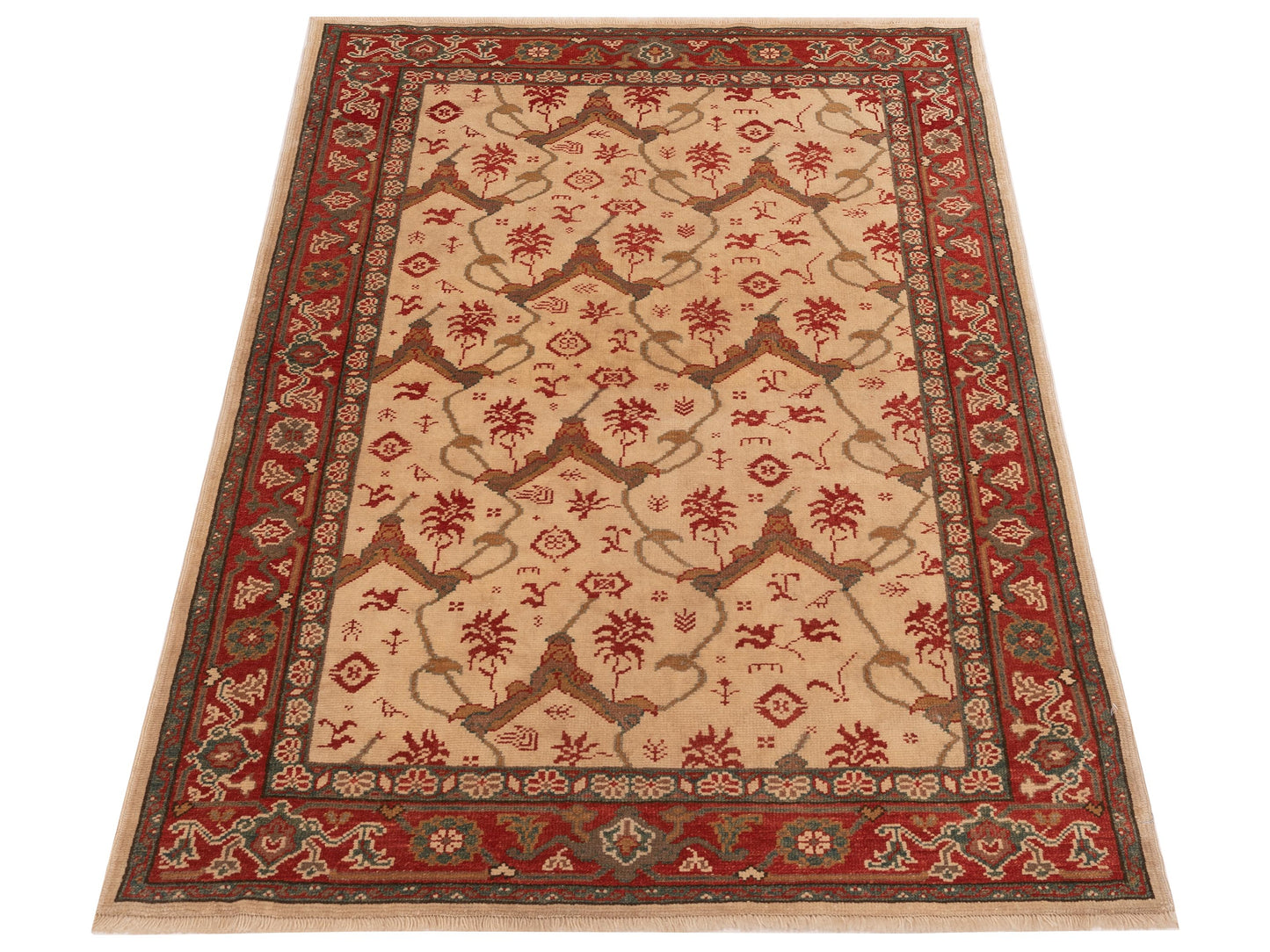 Antique Loom 147440 Ivory Red 3.11x6.3 Hand Knotted Rug