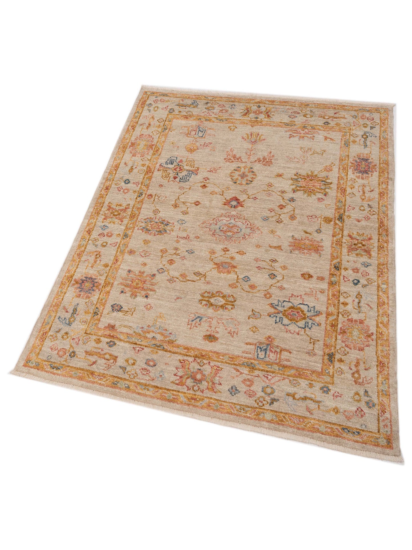 Angora Oushak 148061 Ivory Silver 5.1x6.9 Hand Knotted Rug