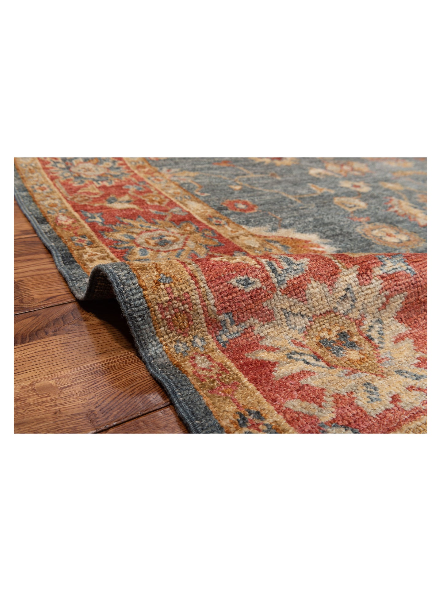 Angora Oushak 144587 Teal Blue Red 6.3x11.7 Hand Knotted Rug