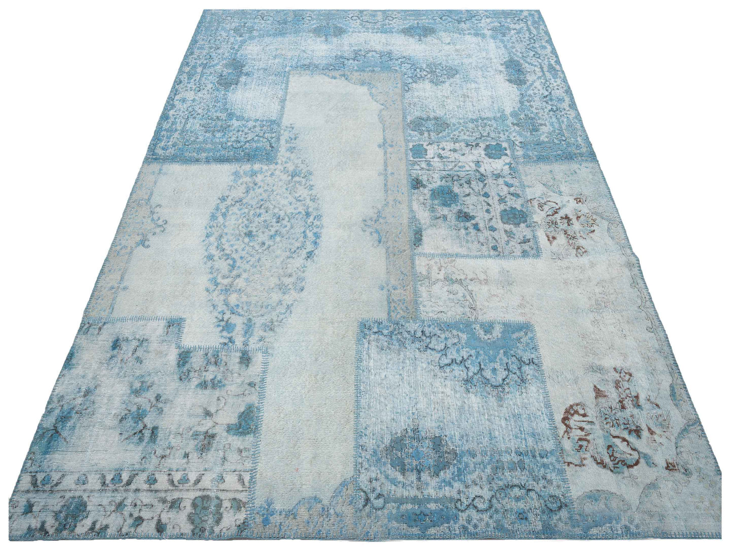Turkish Vestige Patchwork 146041 Silver Blue 9.10x12 Hand Knotted Rug