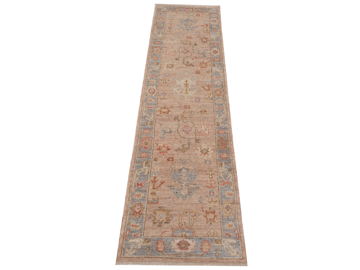 Angora Oushak 149544 Pink Gray 2.7x9.8 Hand Knotted Rug