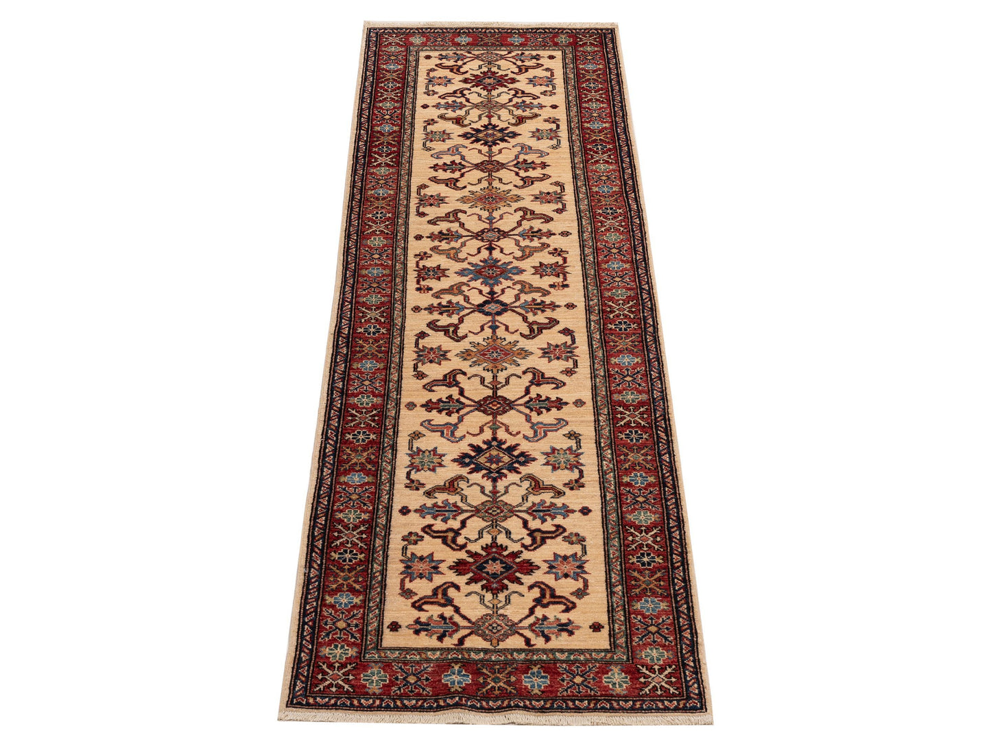 Artisan Kazak 152840 Ivory Red 2.9x9.4 Hand Knotted Rug