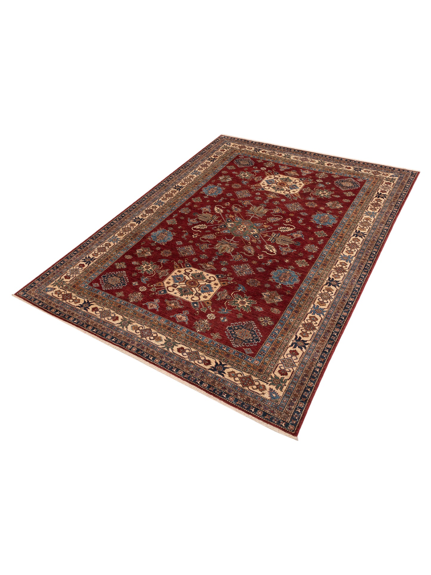 Artisan Kazak 151909 Red Ivory 8.10x11.7 Hand Knotted Rug