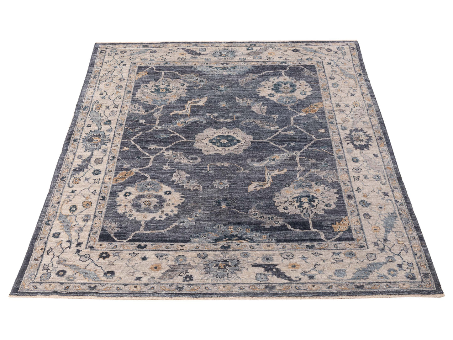 Angora Oushak 154985 Blue Ivory 8.1x9.9 Hand Knotted Rug