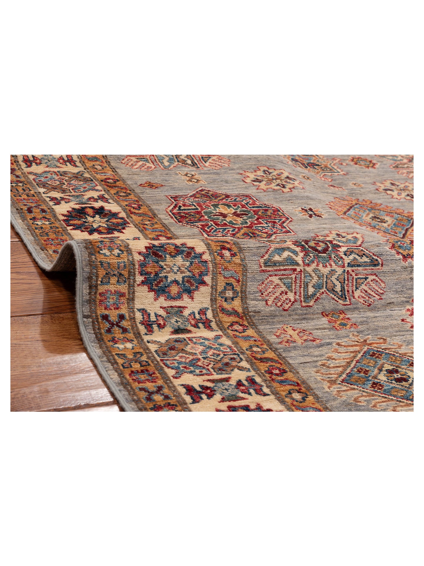 Artisan Kazak 151717 Light Gray Ivory 4.9x6.10 Hand Knotted Rug