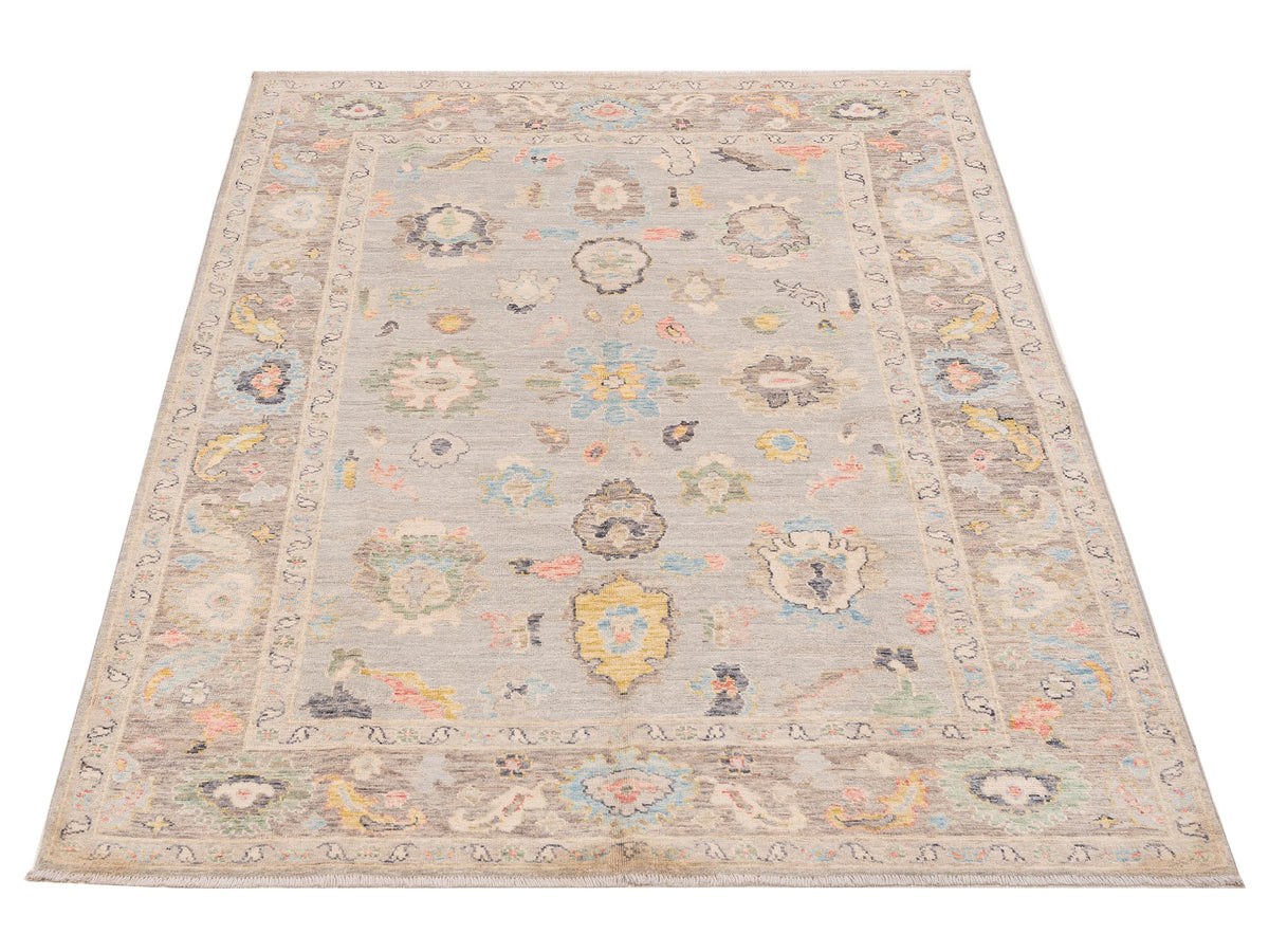 Anadol Oushak 151507 Ice Blue Light Gray 5.11x8.9 Hand Knotted Rug
