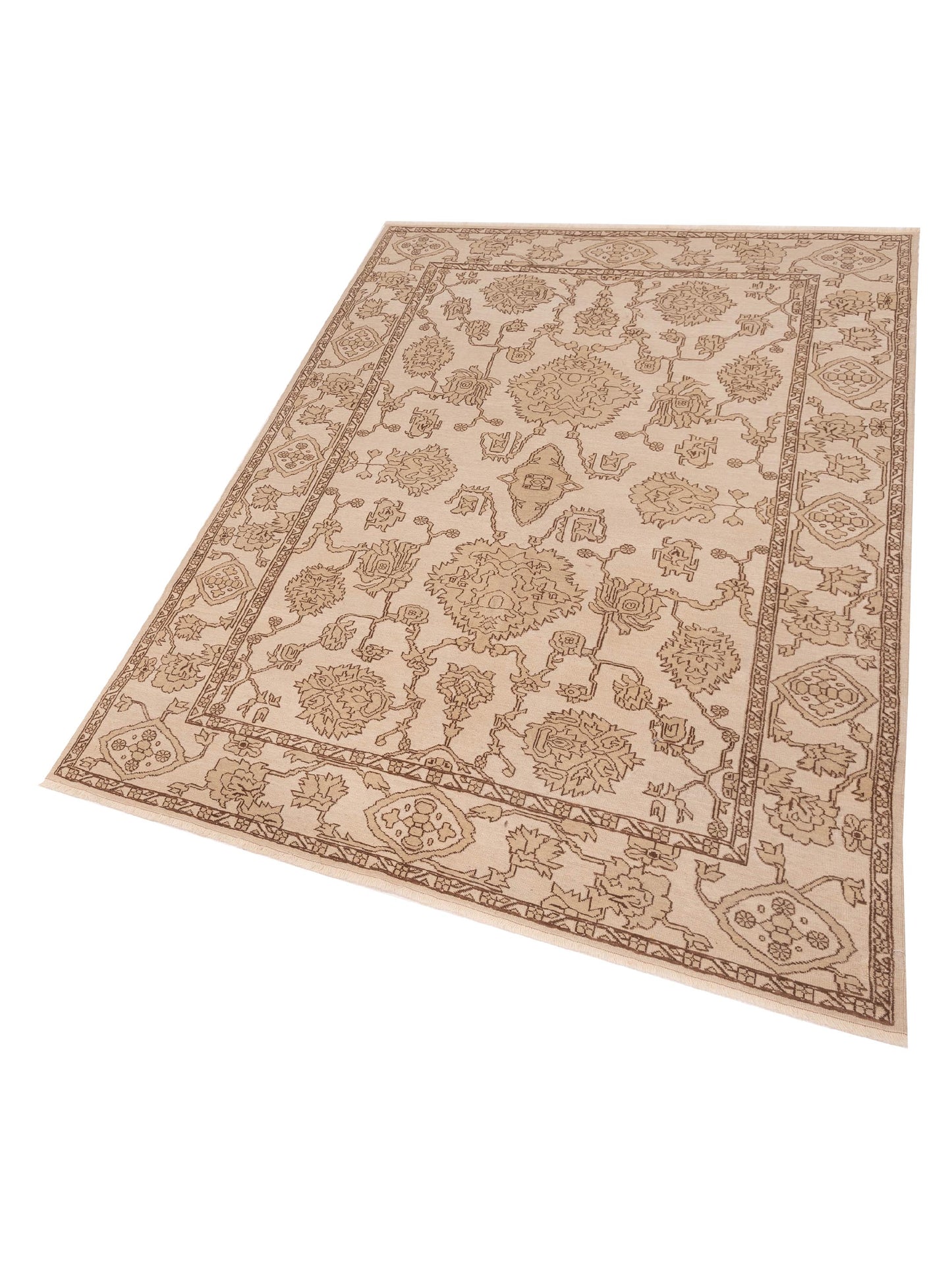 Defne Jade Ivory Dark Brown 6.5x9.5 Hand Knotted Rug