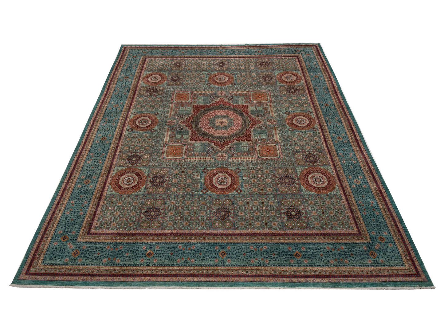 Artisan Mamluk 154715 Green Blue 13.6x16.8 Hand Knotted Rug