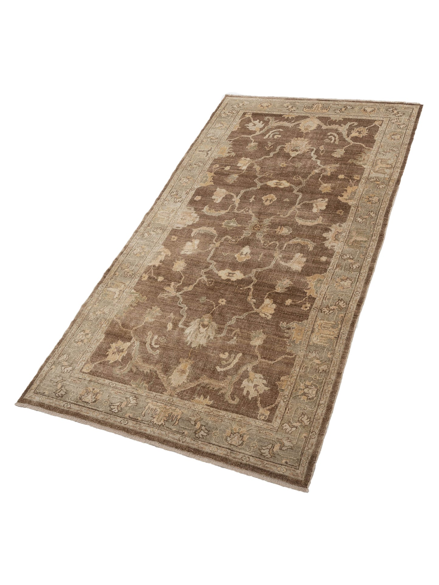 Angora Oushak 118240 Brown Green 6.4x12.3 Hand Knotted Rug
