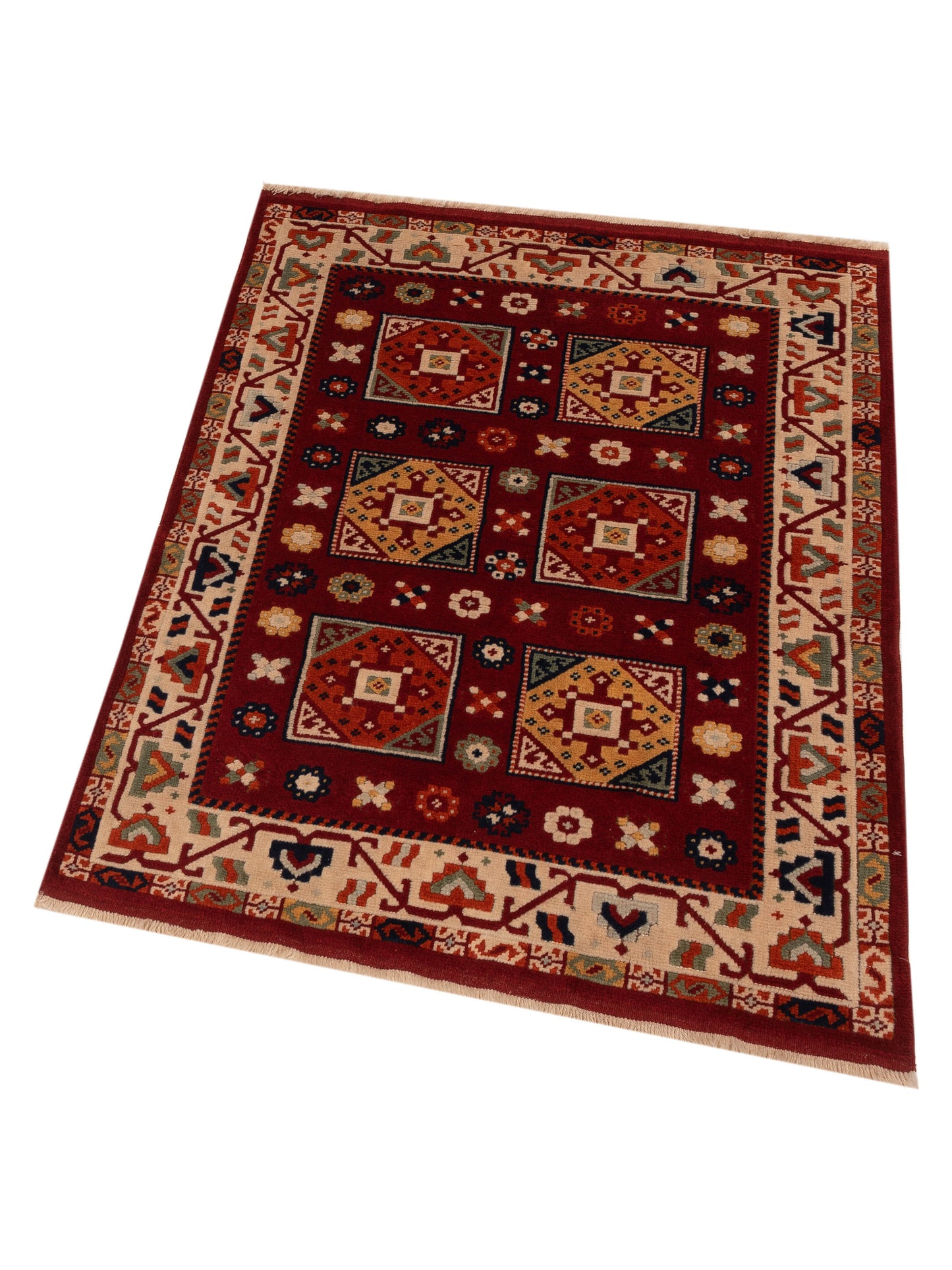 Turkish Shirwan 145142 Red Ivory 4x5 Hand Knotted Rug