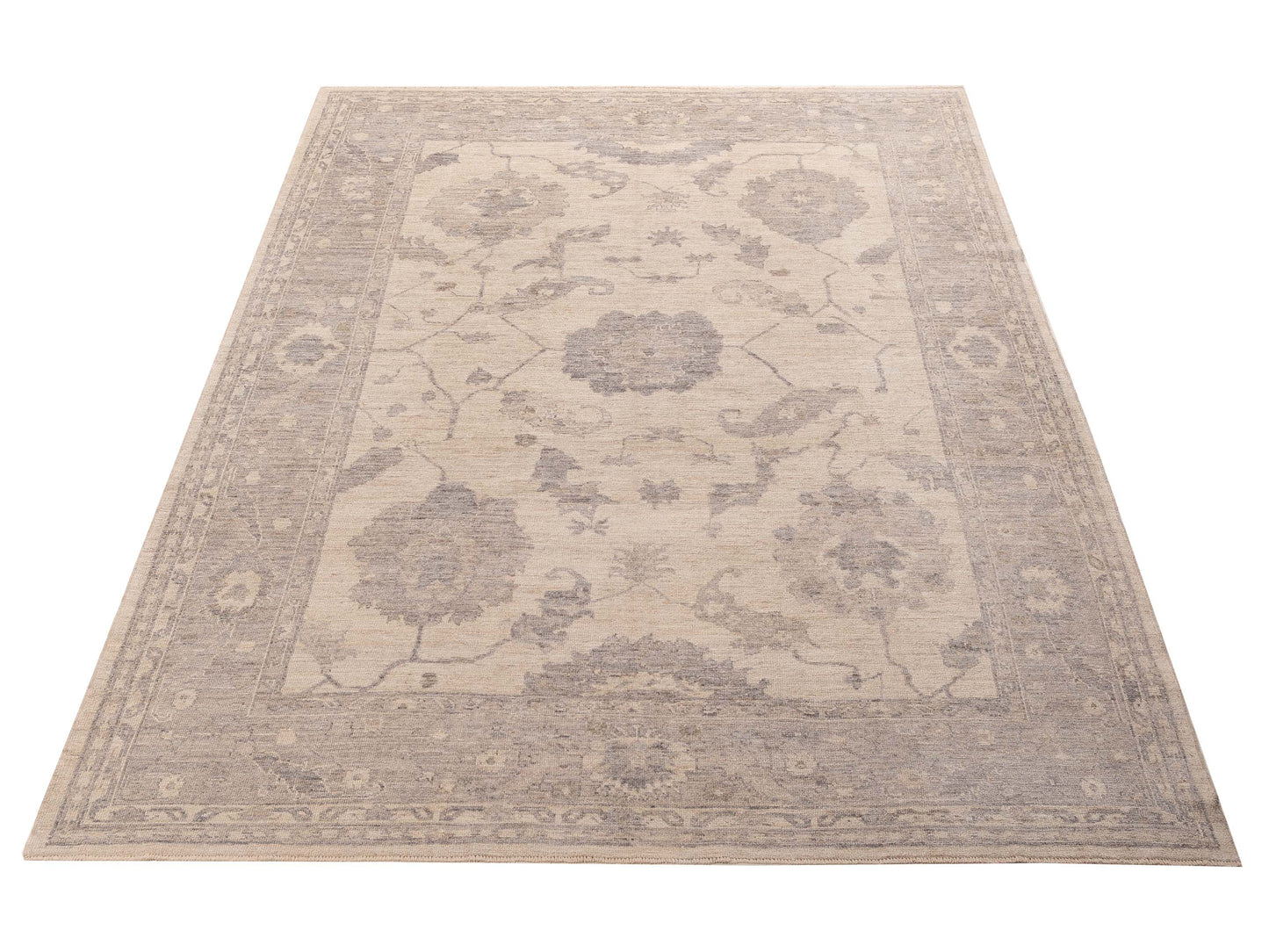 Angora Oushak 156061 Ivory Gray 9.2x12.6 Hand Knotted Rug