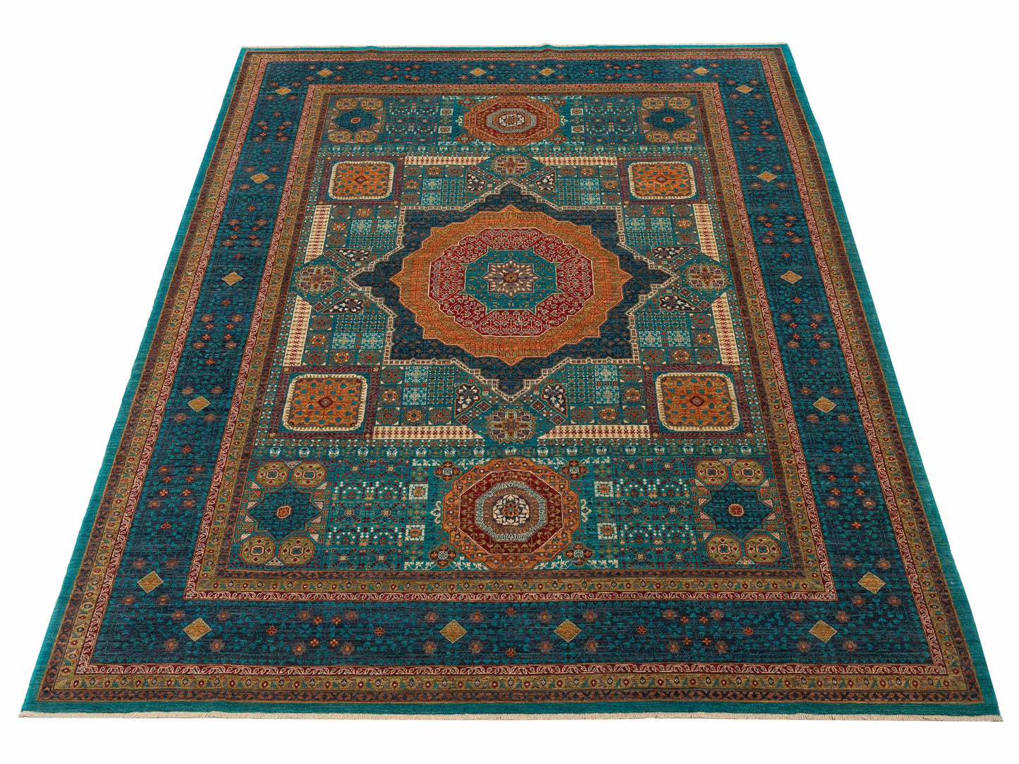 Artisan Mamluk 155048 Turquoise Charcoal 9.2x12.2 Hand Knotted Rug