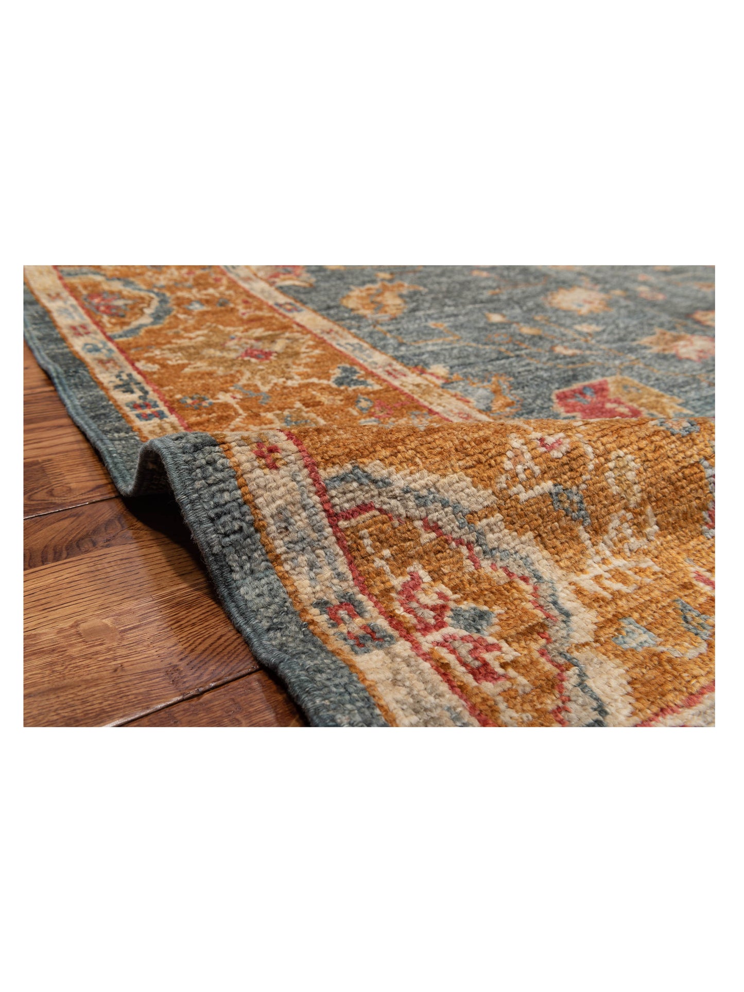 Angora Oushak 144540 Teal Blue Orange 6.4x11 Hand Knotted Rug