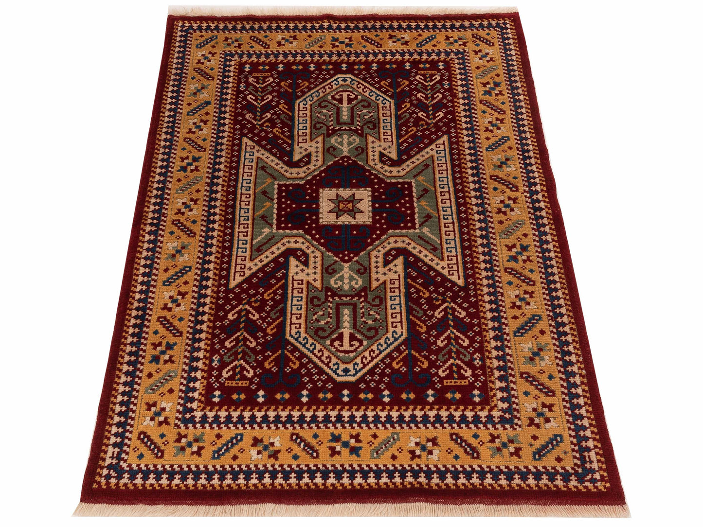 Turkish Shirwan 129685 Red Gold 4.2x6.1 Hand Knotted Rug