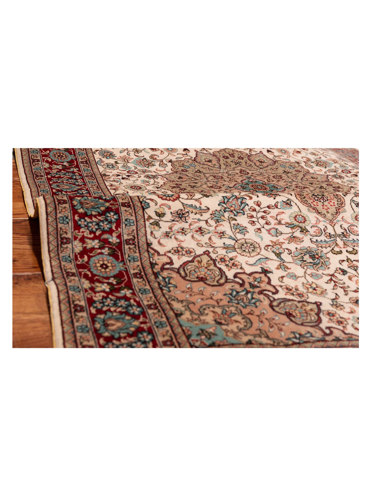 Pure Silk 114512 Ivory Red 3x5.2 Hand Knotted Rug