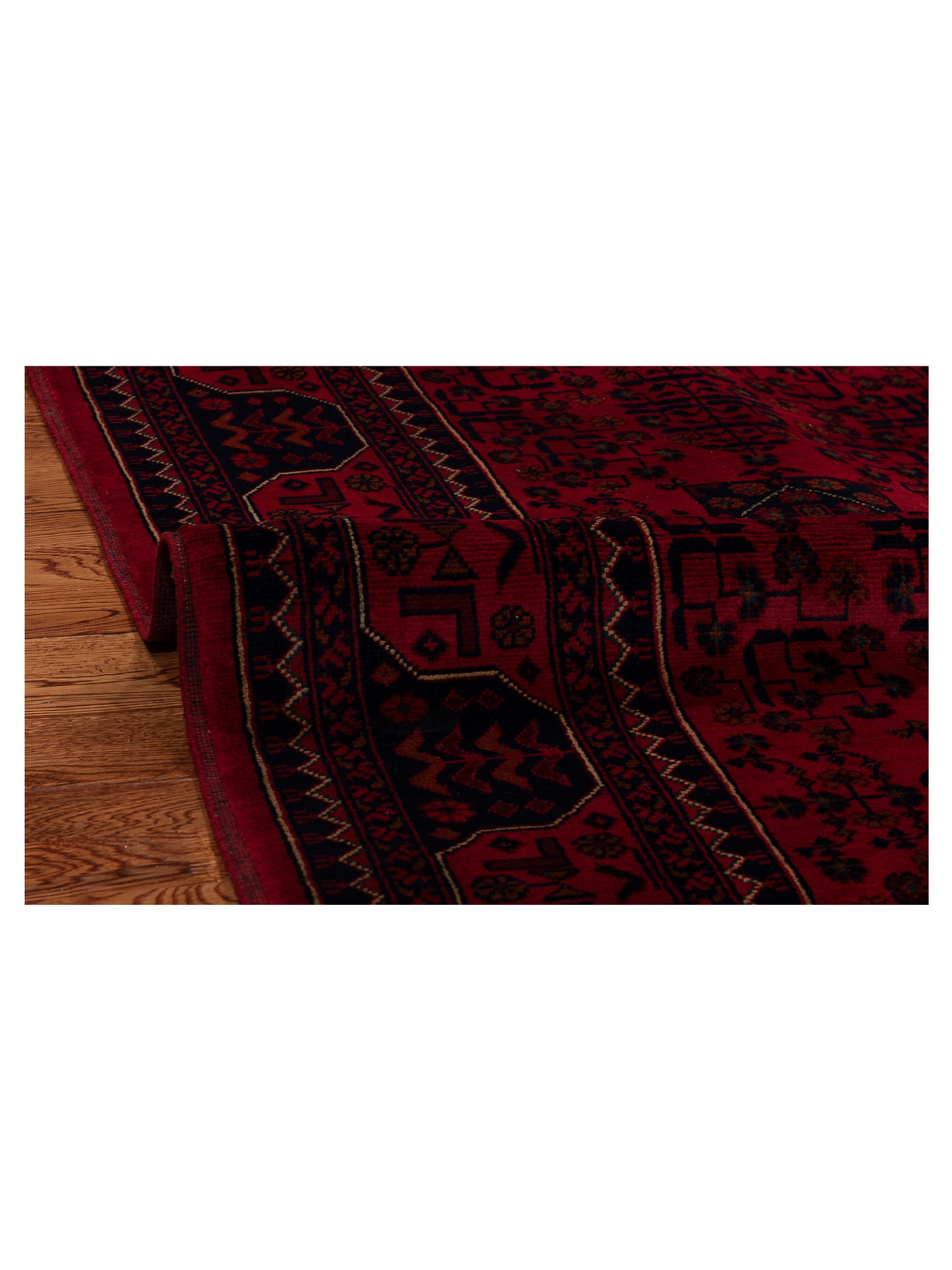 Afghan Belcik 153577 Red Navy 5.9x8.2 Hand Knotted Rug