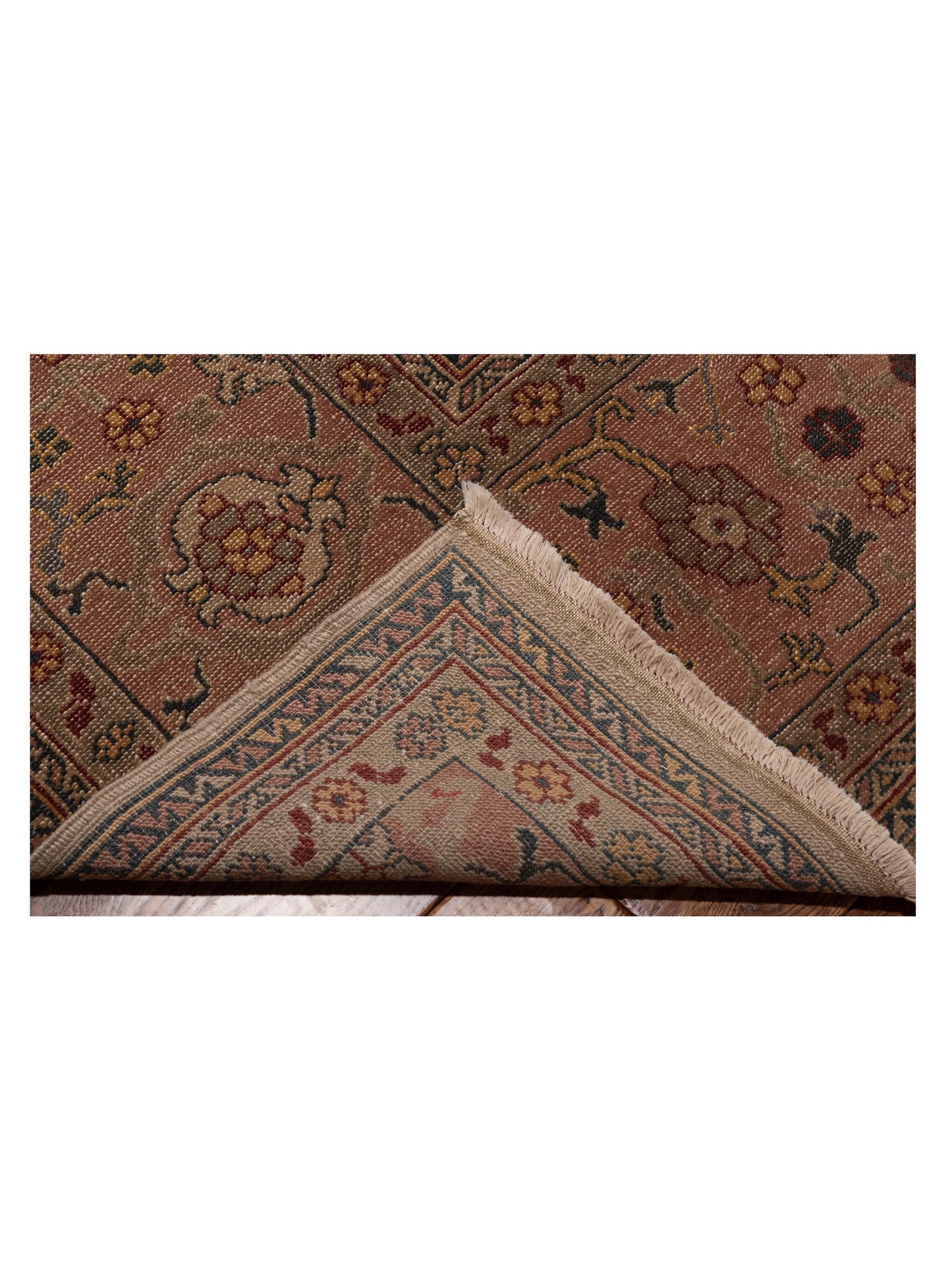 Turkish Elvan Maile Green Pink 12x17.4 Hand Knotted Rug