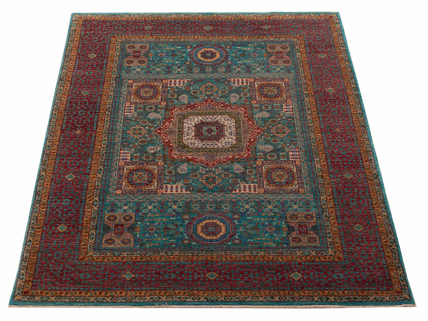 Artisan Mamluk 154748 Blue Red 5.9x7.10 Hand Knotted Rug