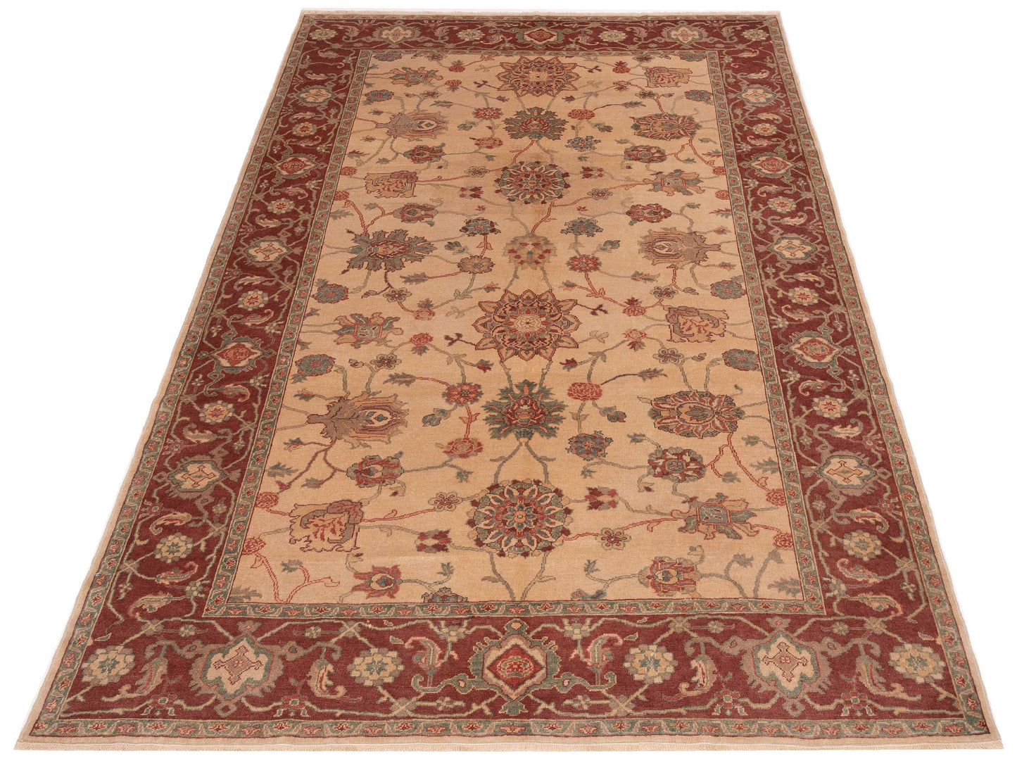 Antique Loom 105095 Beige Burgundy 6.10x9.9 Hand Knotted Rug