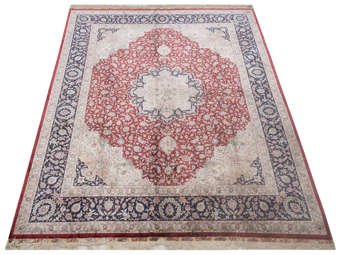 Pure Silk 98262 Red Navy 8.2x10 Hand Knotted Rug