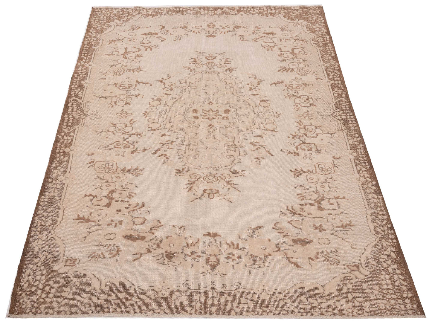 Vintage 121982 Beige Brown 5.11x9.3 Hand Knotted Rug