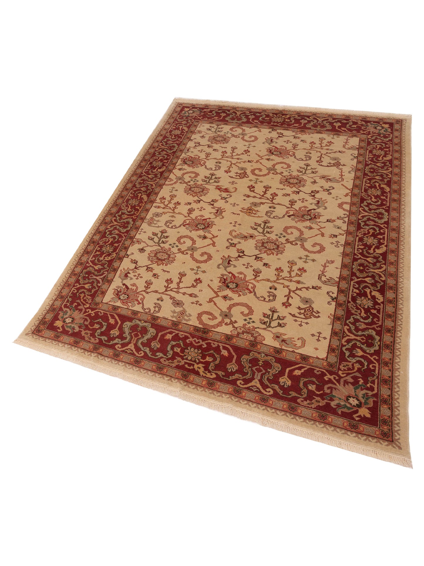 Antique Loom 117181 Ivory Red 6.9x9.5 Hand Knotted Rug