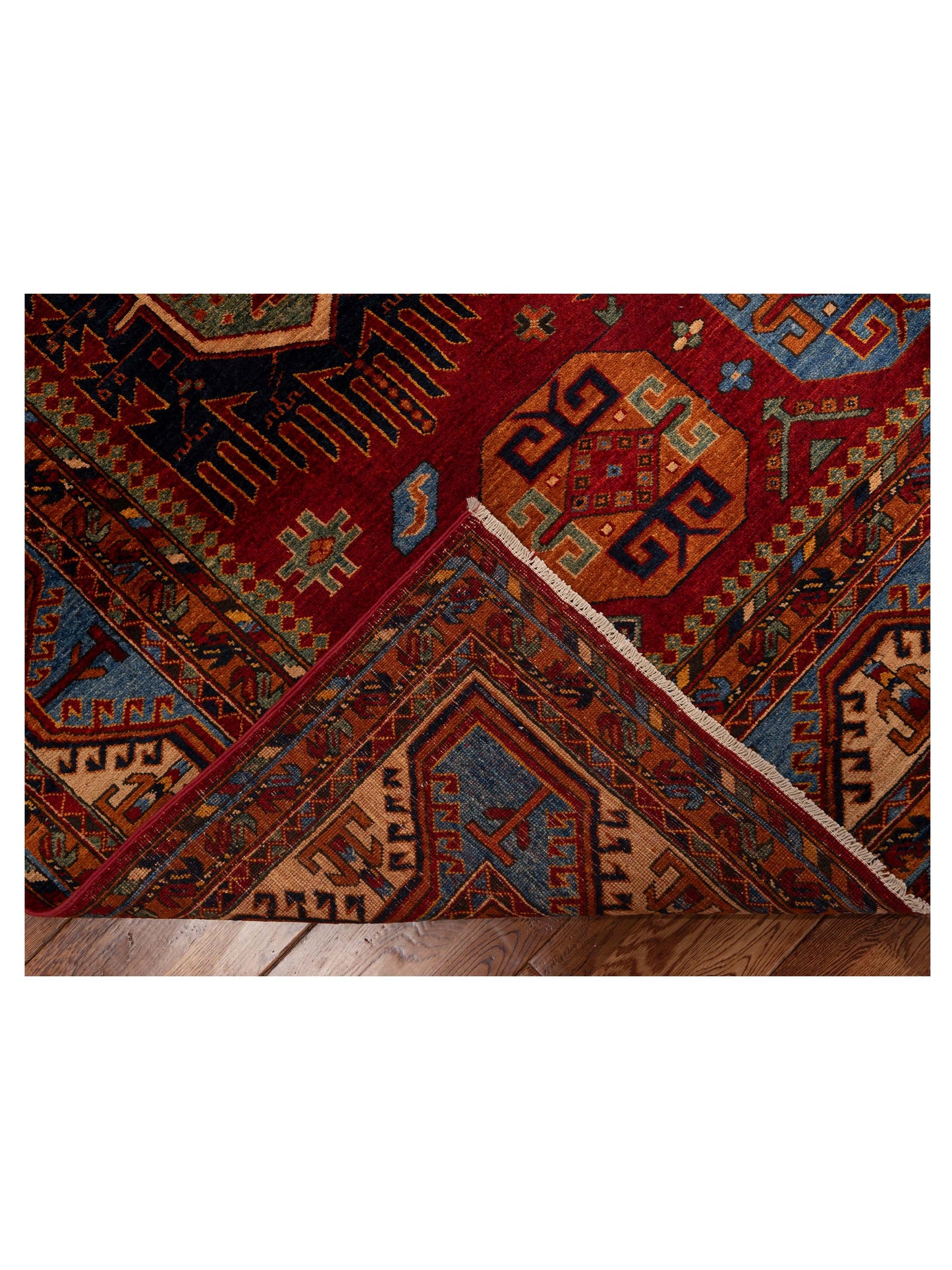 Artisan Kazak 151860 Red Blue 8.3x9.11 Hand Knotted Rug