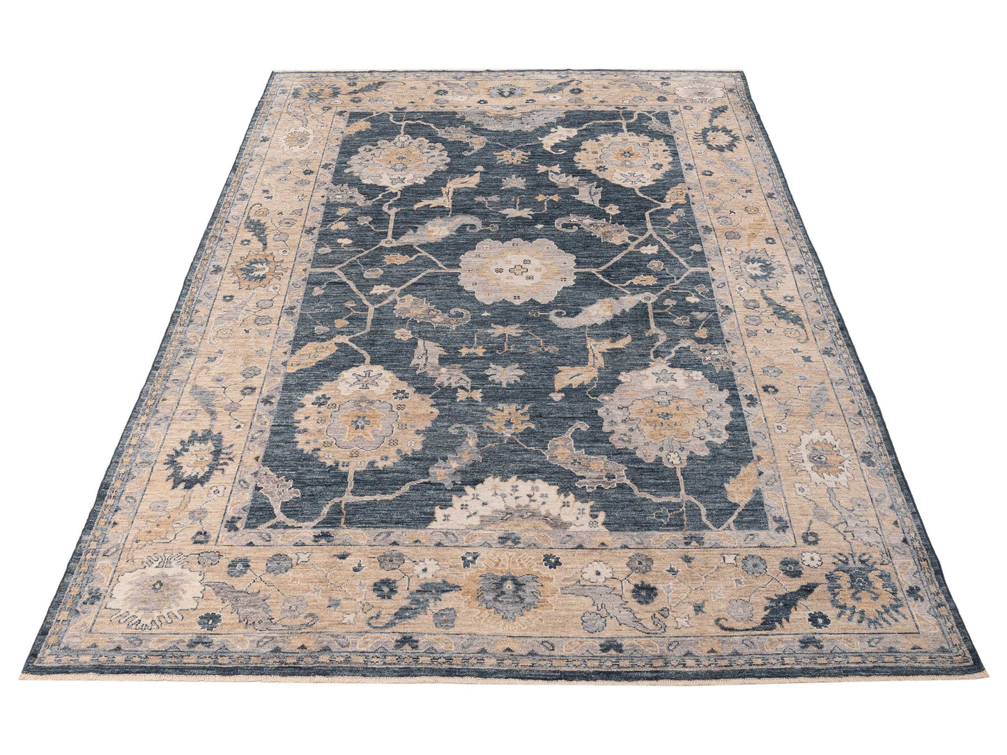 Angora Oushak 154999 Blue Cream 9.10x13.10 Hand Knotted Rug