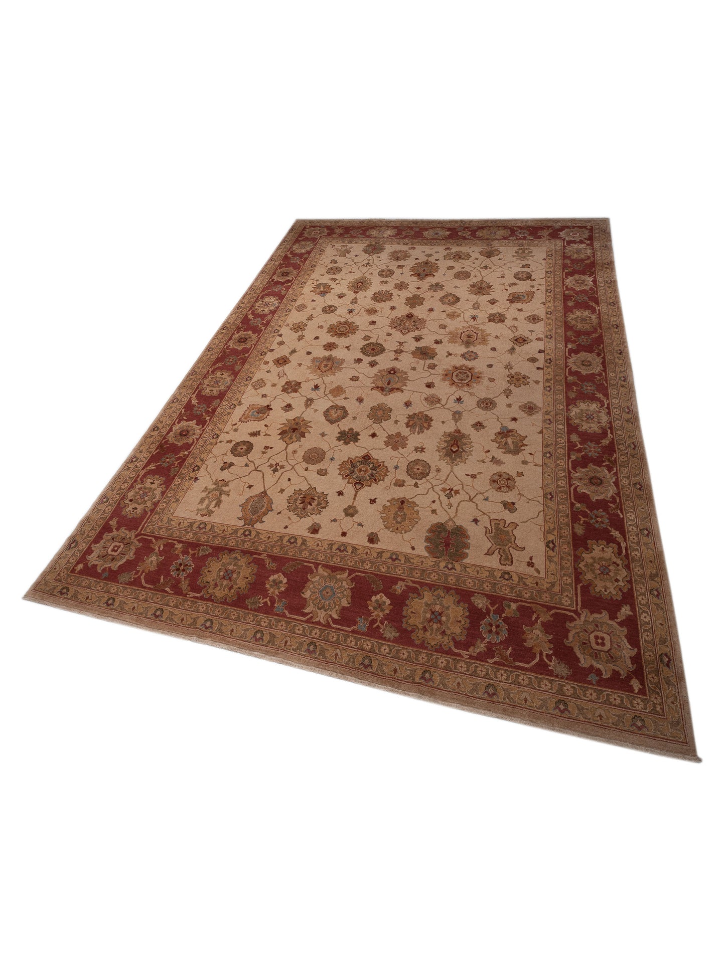 Turkish Elvan 108103 Beige Red 11.8x17.2 Hand Knotted Rug