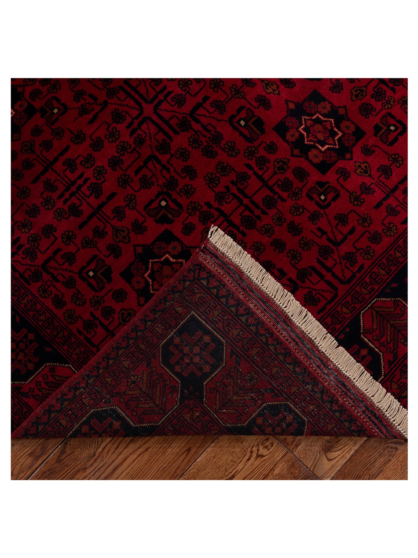 Afghan Belcik 153590 Red Navy 5.8x8.2 Hand Knotted Rug