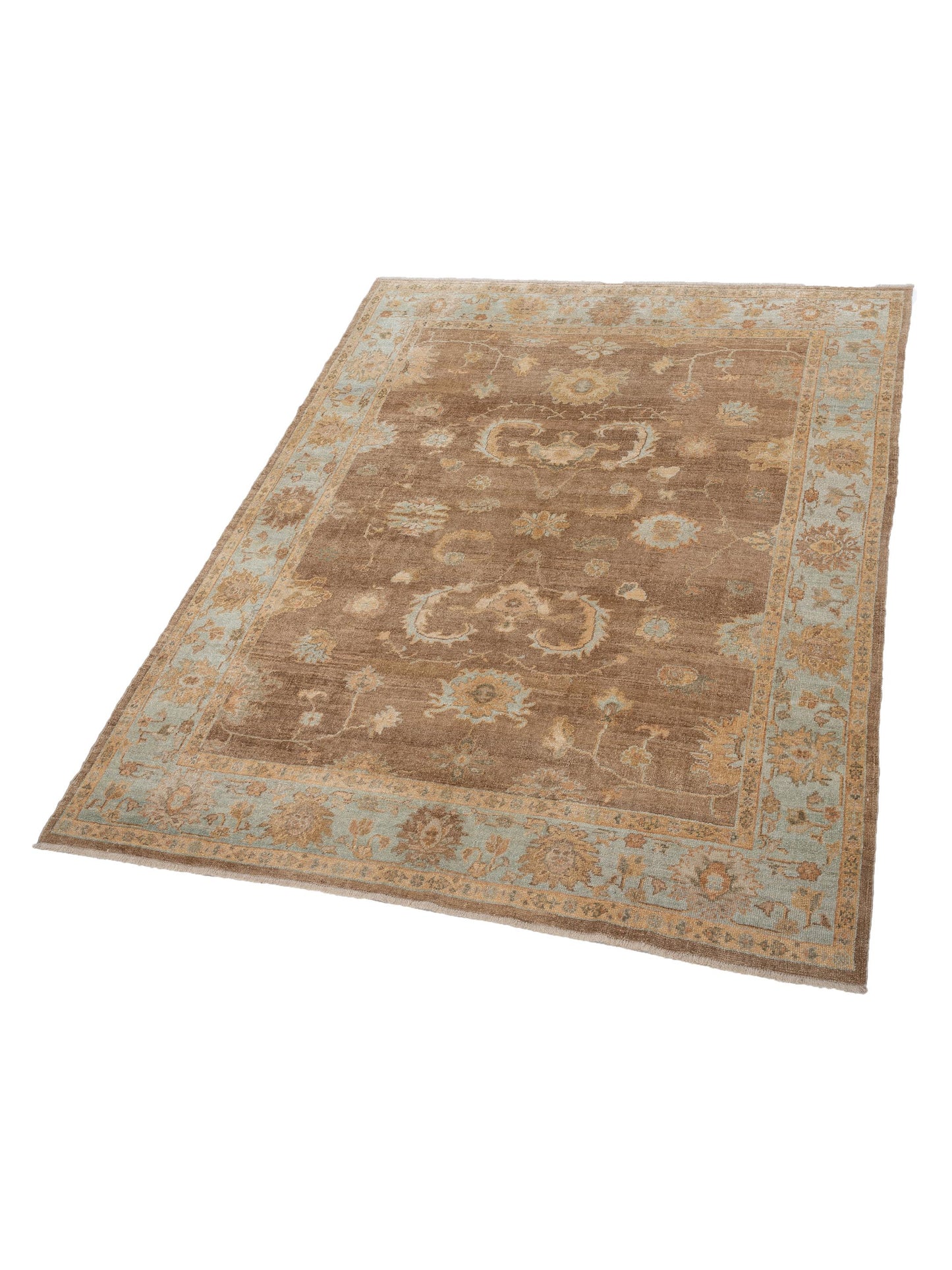 Angora Oushak 118204 Brown Ice Blue 8x9.11 Hand Knotted Rug