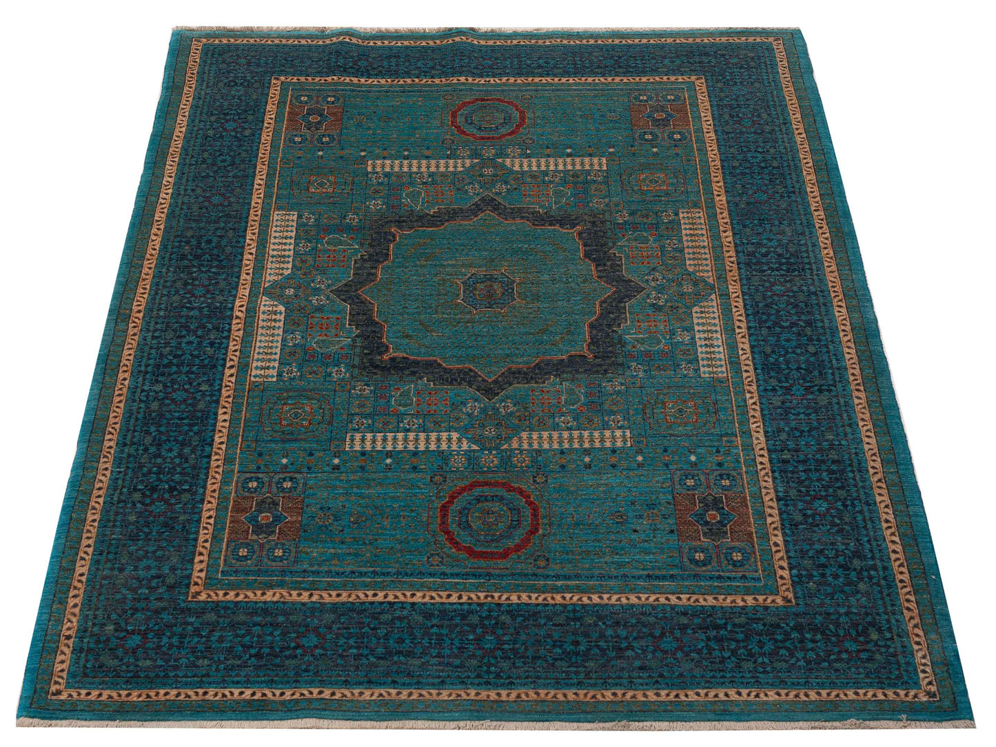 Artisan Mamluk 154614 Blue Purple 5.10x7.8 Hand Knotted Rug
