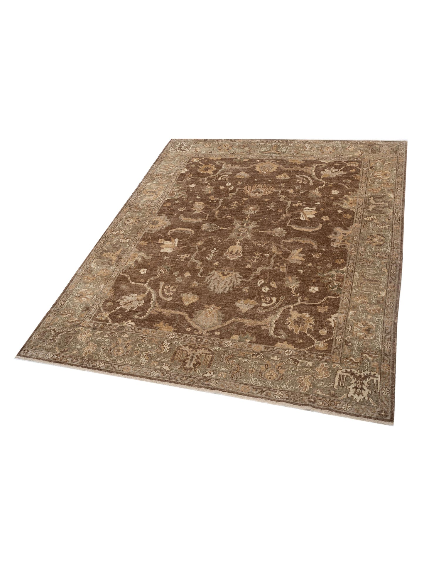 Angora Oushak 129147 Brown Green 9.4x11.4 Hand Knotted Rug