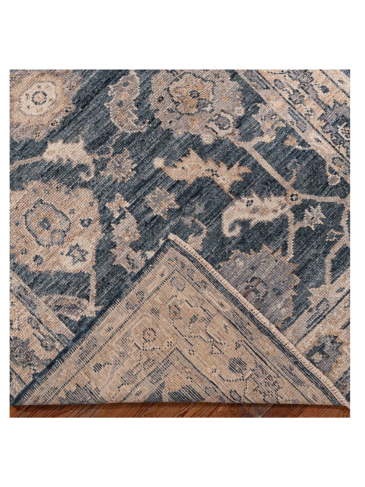 Angora Oushak 156262 Blue Cream 3.11x15.1 Hand Knotted Rug