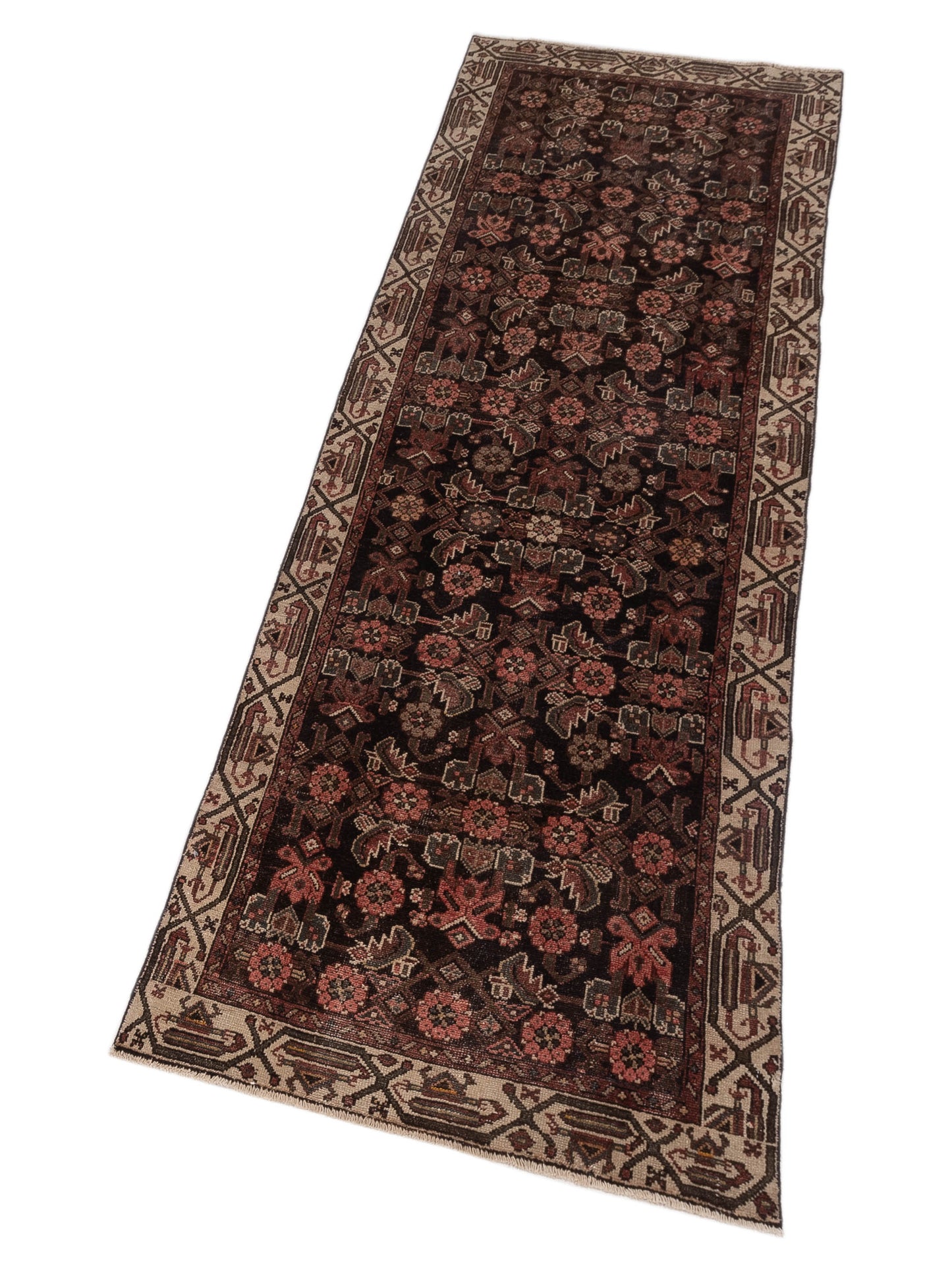Persian 147334 Brown Ivory 3.2x9.8 Hand Knotted Rug