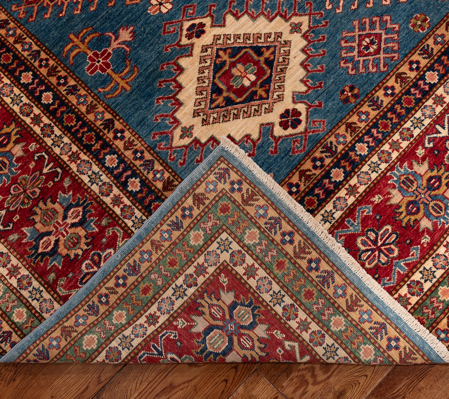 Artisan Kazak 152002 Blue Red 9.1x11.10 Hand Knotted Rug
