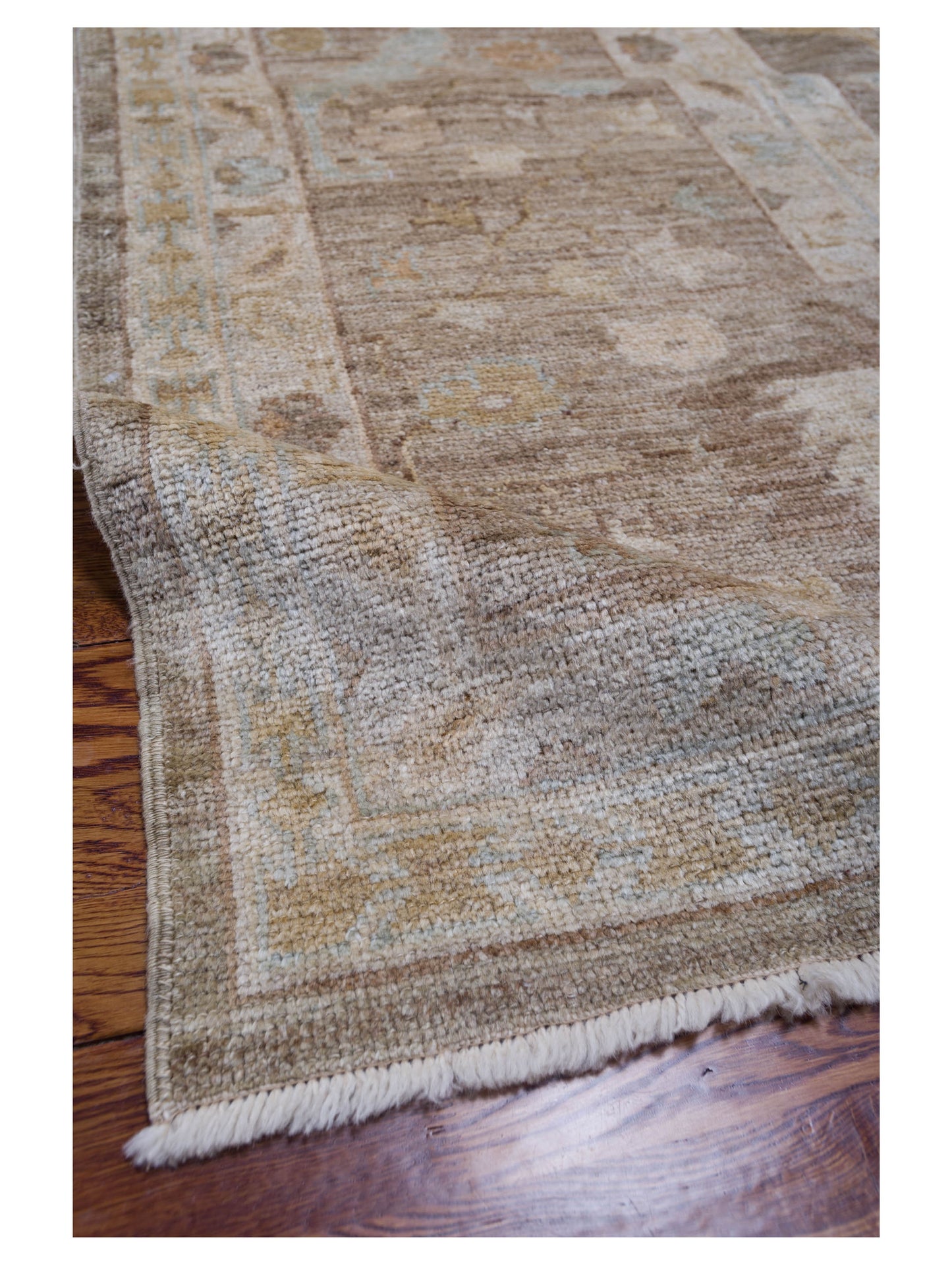 Angora Oushak 130247 Green Brown 14.3x17.4 Hand Knotted Rug
