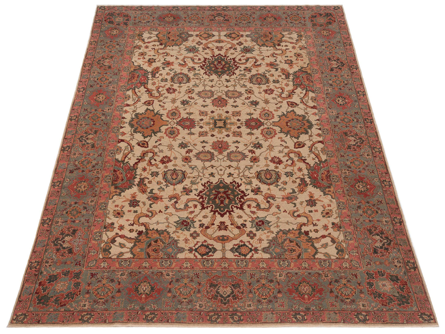 Antique Loom 104377 Beige Green 9.4x12.9 Hand Knotted Rug