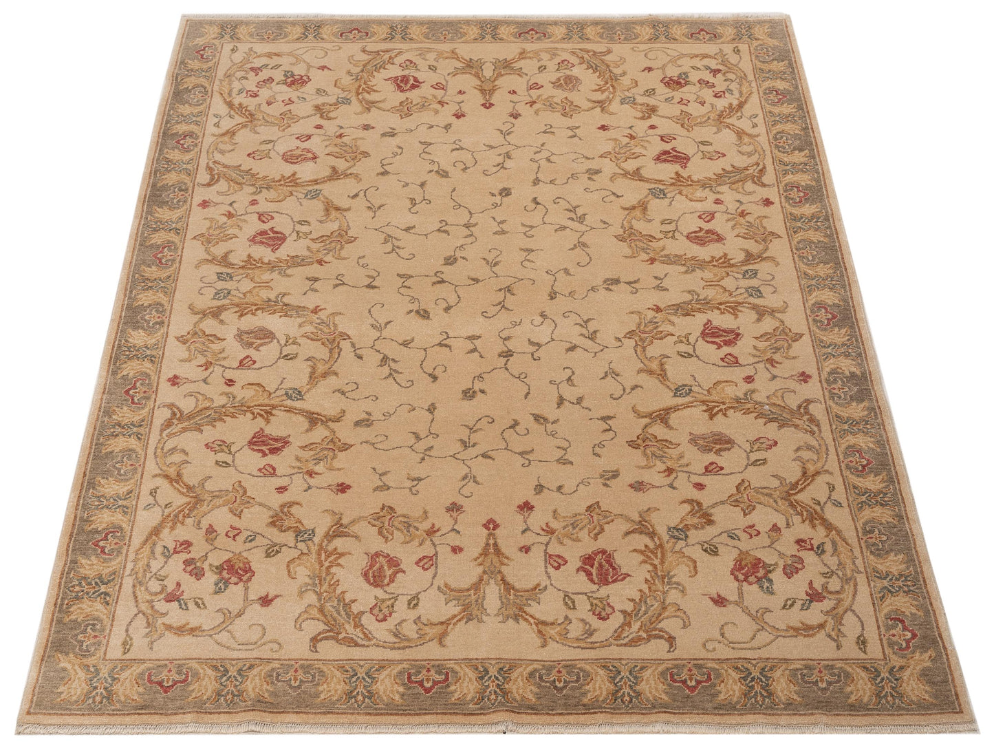 Antique Loom 82190 Ivory Green 6.9x8.2 Hand Knotted Rug