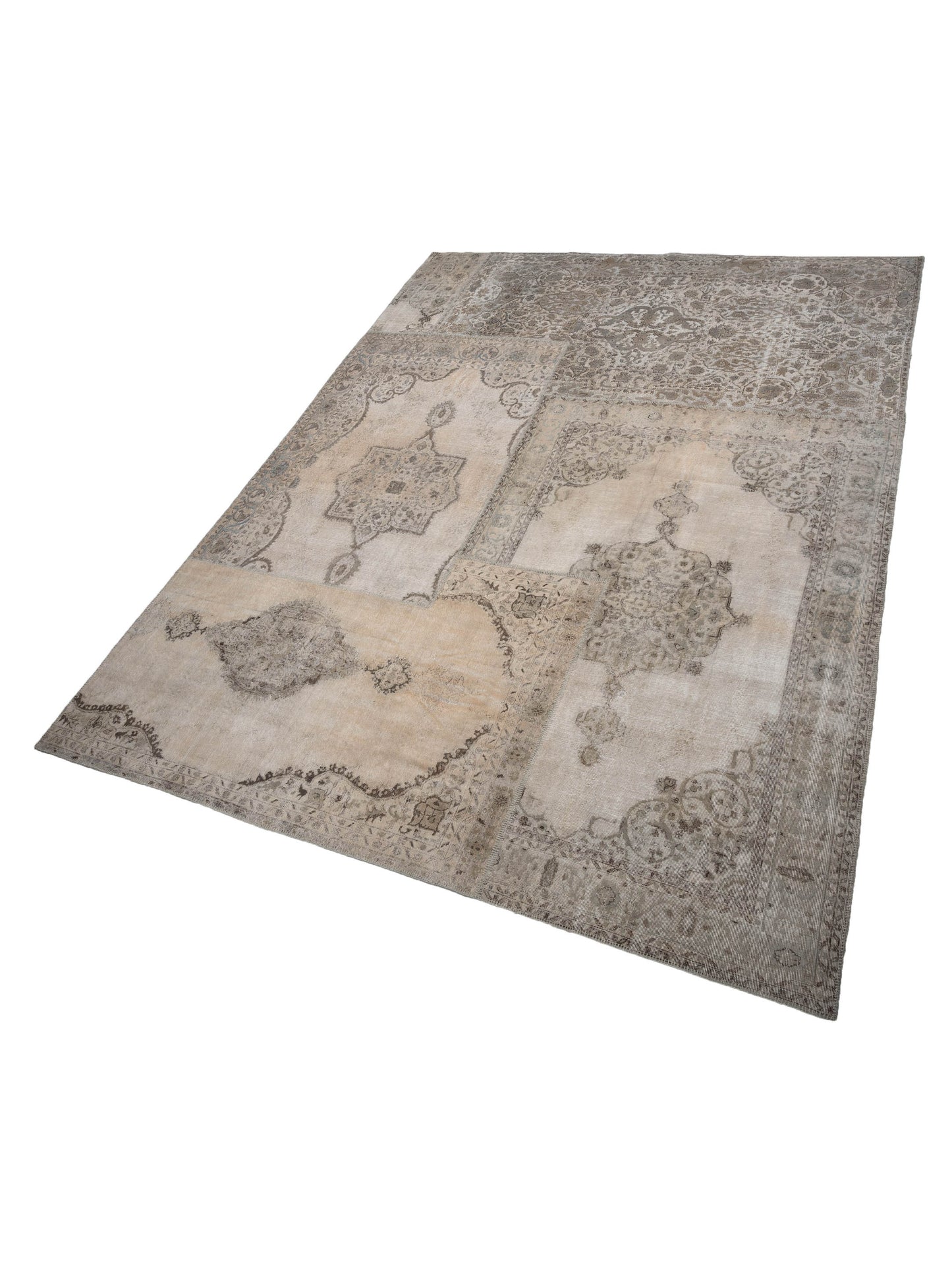 Turkish Vestige Patchwork 125424 Silver Beige 11.11x15.11 Hand Knotted Rug