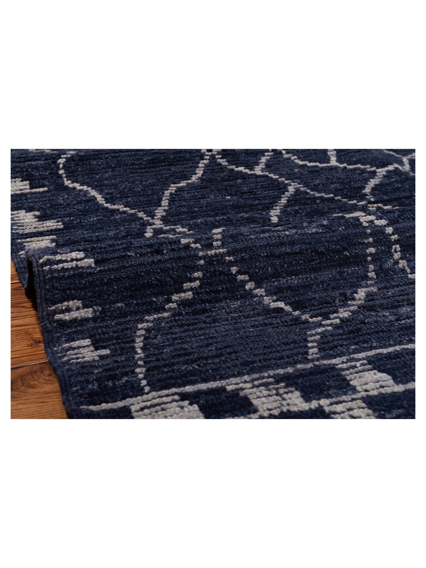 Berber Aspendos Dark Blue Ivory 10.4x13.7 Hand Knotted Rug