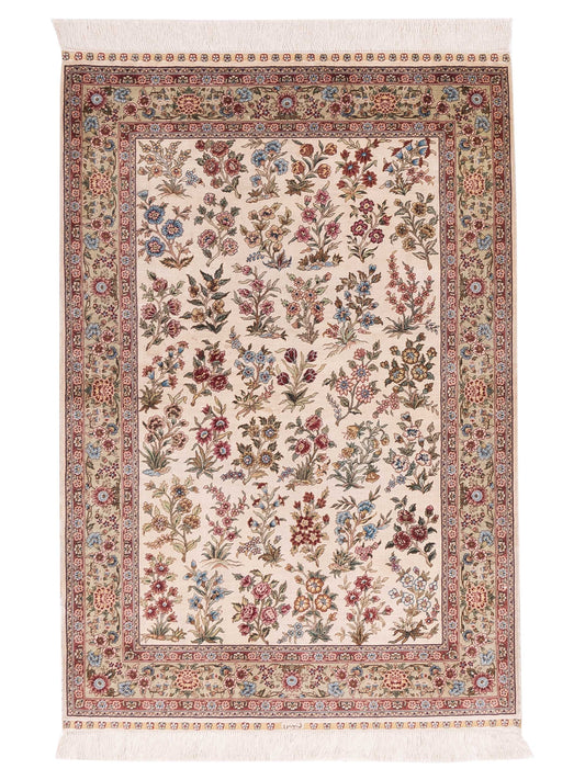 Pasha Pure Silk  Ivory Green Traditional
