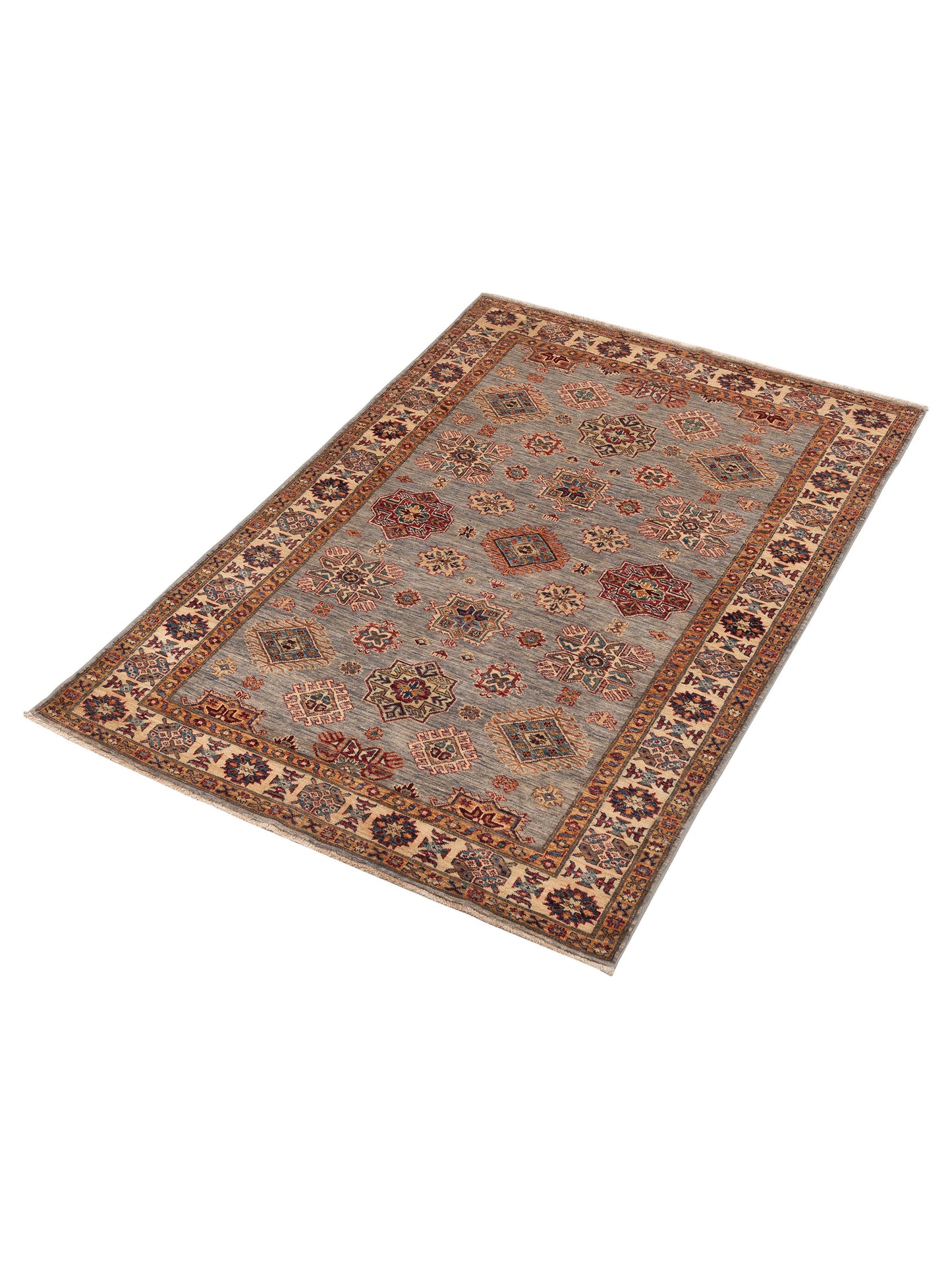 Artisan Kazak 151717 Light Gray Ivory 4.9x6.10 Hand Knotted Rug