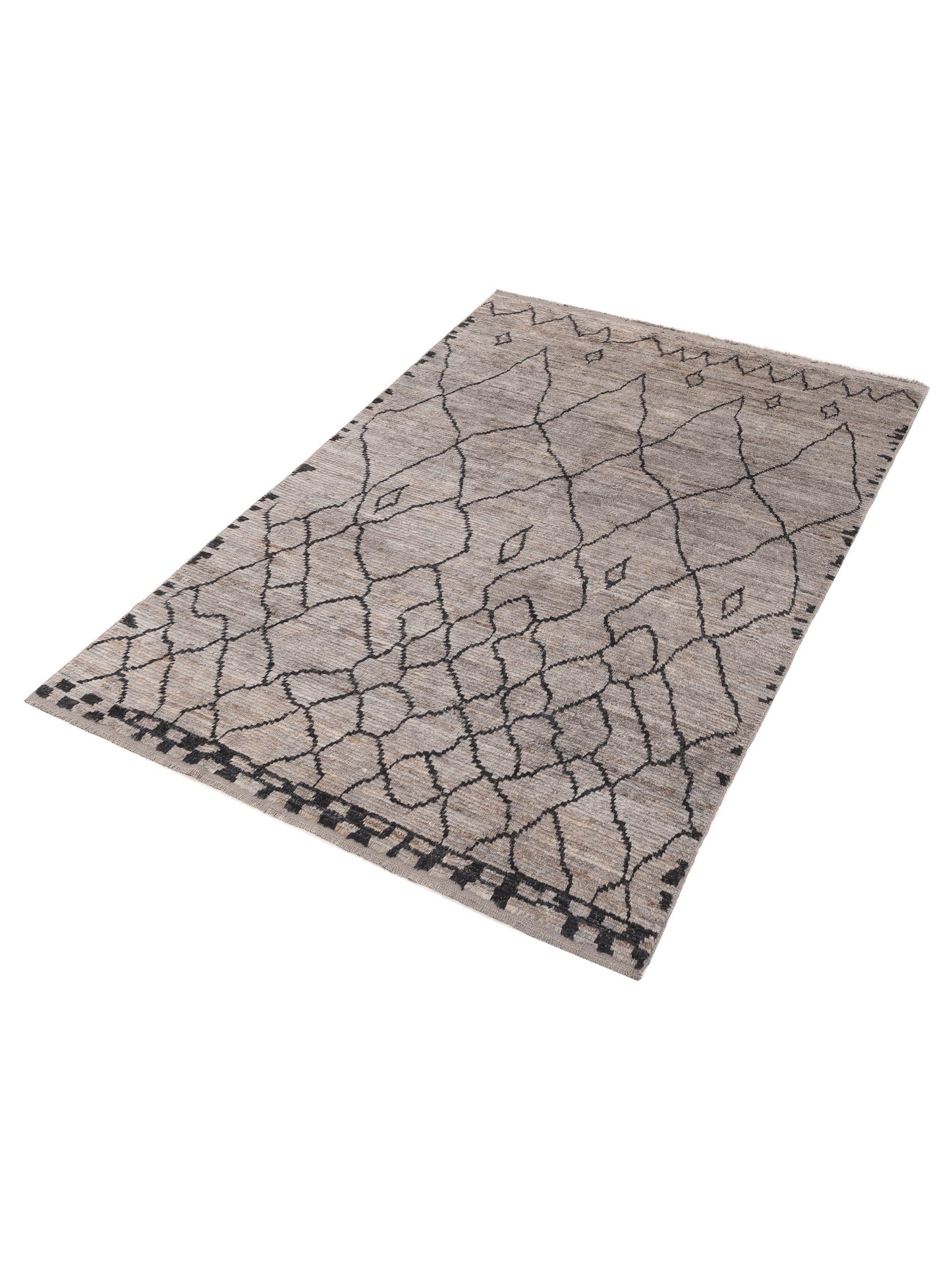 Berber Aspendos Gray Black 6.7x9.8 Hand Knotted Rug