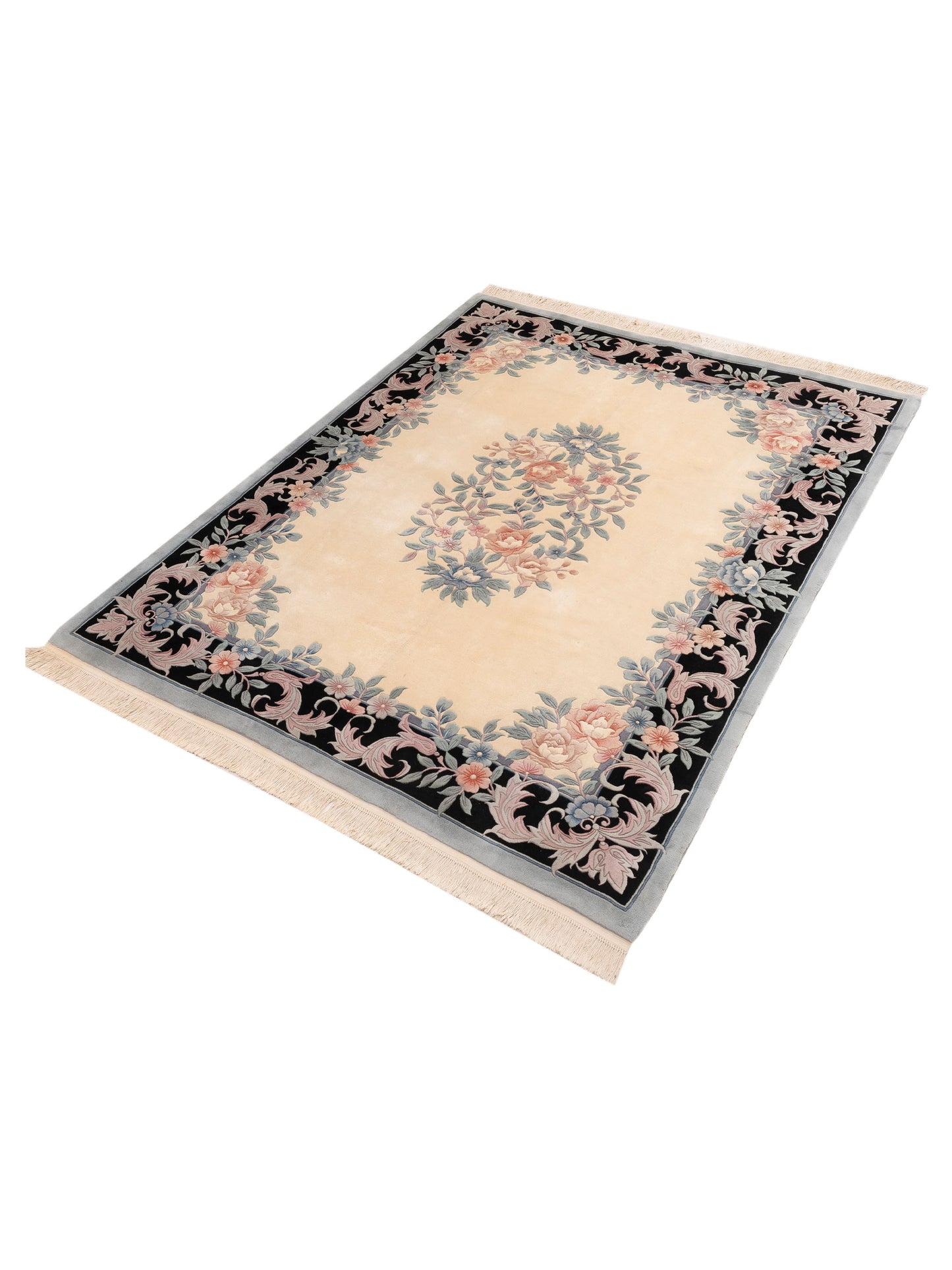 Magnolia 999979 Ivory Black 7.9x9.7 Hand Knotted Rug