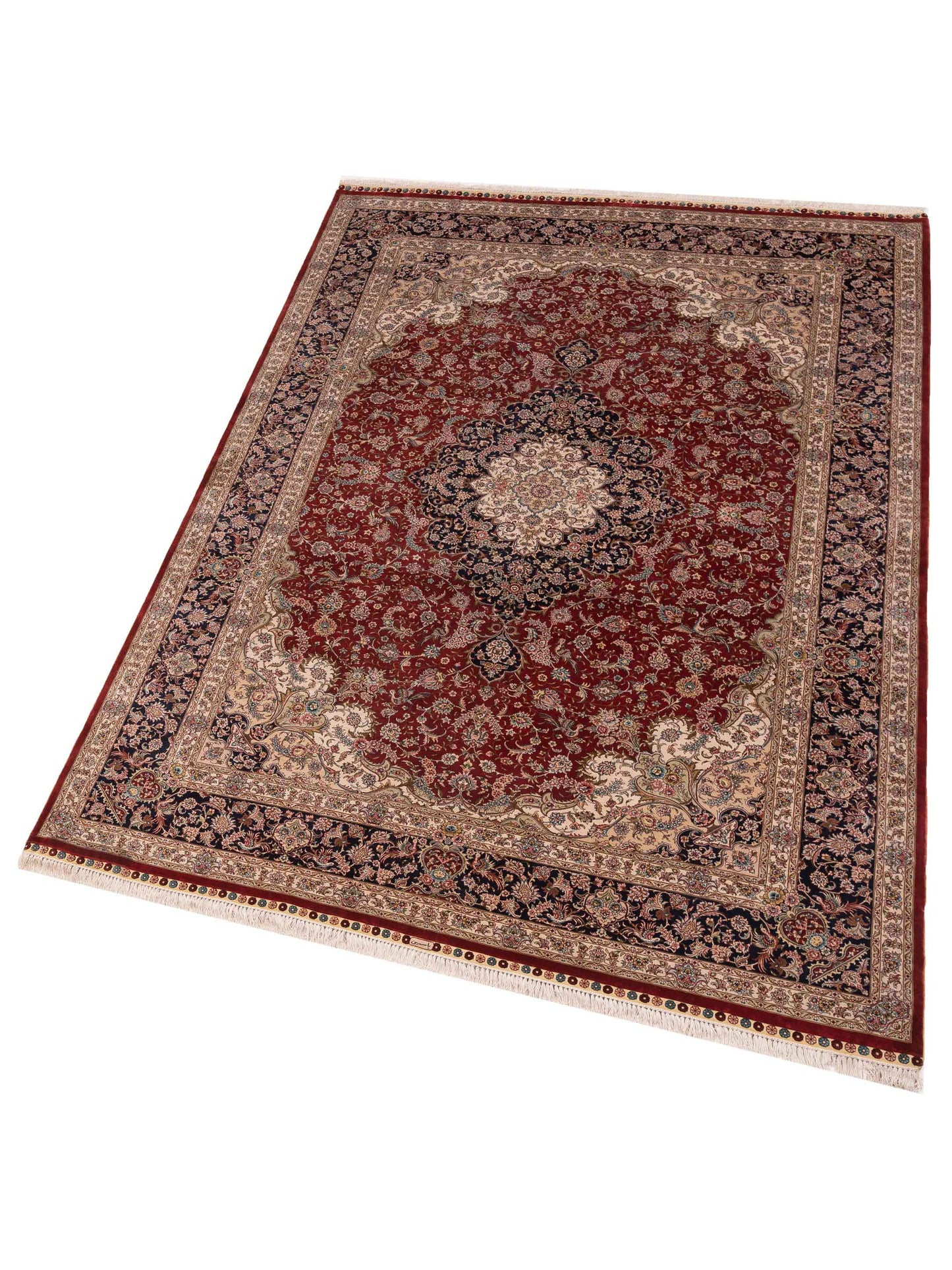 Pure Silk 125298 Red Navy 6.8x9.11 Hand Knotted Rug
