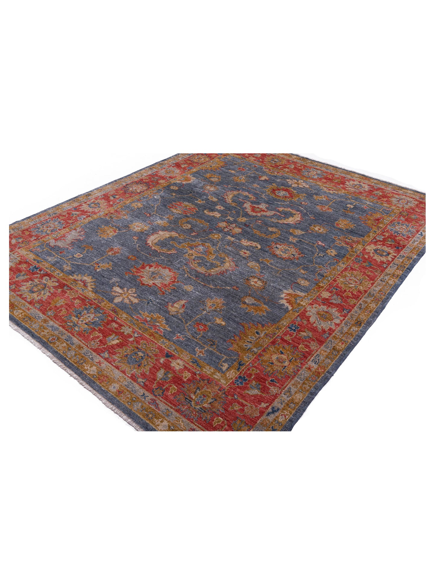 Angora Oushak 144562 Teal Blue Red 8.4x10.5 Hand Knotted Rug