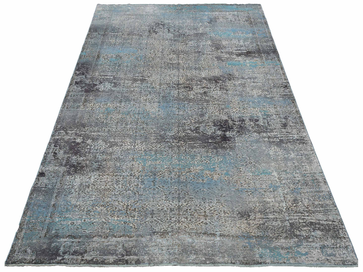 Vintage 129053 Silver Blue 8.5x11.9 Hand Knotted Rug